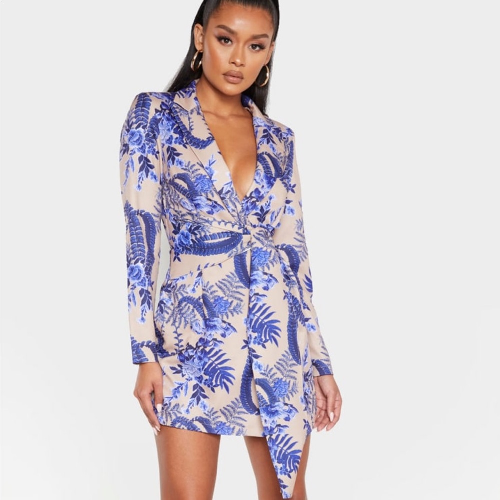 Long sleeve floral blazer wrap dress